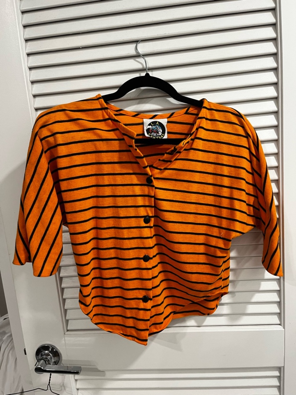 Vintage 80’s Orange and Black Striped Crop Button-Up Top